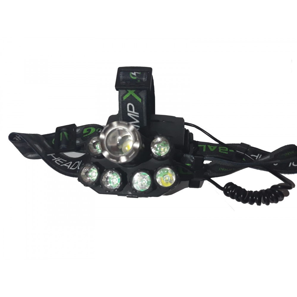 Lanterna frontala cu 7 surse de iluminare T6 XPE, 8000 lumeni, reincarcabila