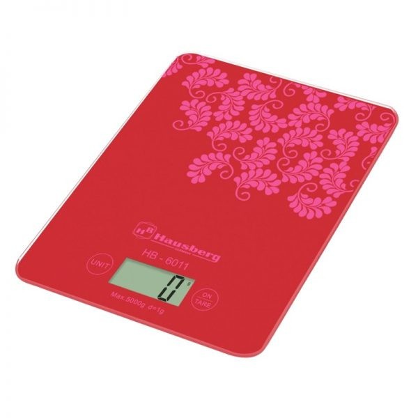 Cantar de bucatarie Hausberg HB-6011, LCD, Capacitate 5KG, Rosu
