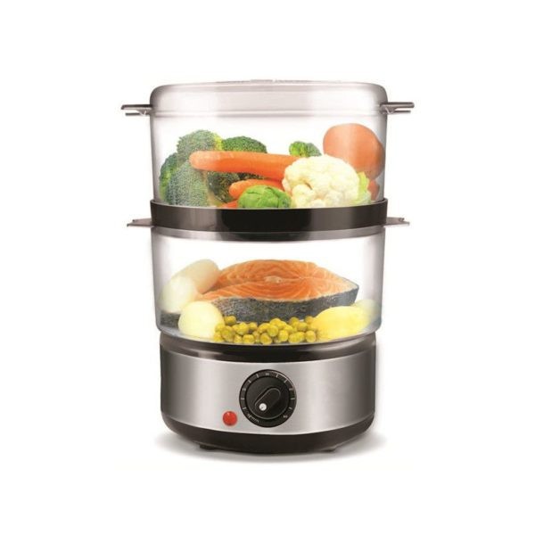 Aparat de gatit cu aburi Hausberg HB-1355, Putere 400W, Capacitate 2.4L, 3 tavi