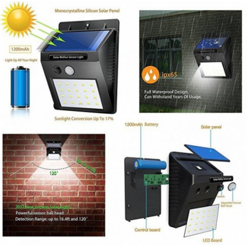 4 x Lampa 20 leduri cu incarcare solara si senzor de miscare