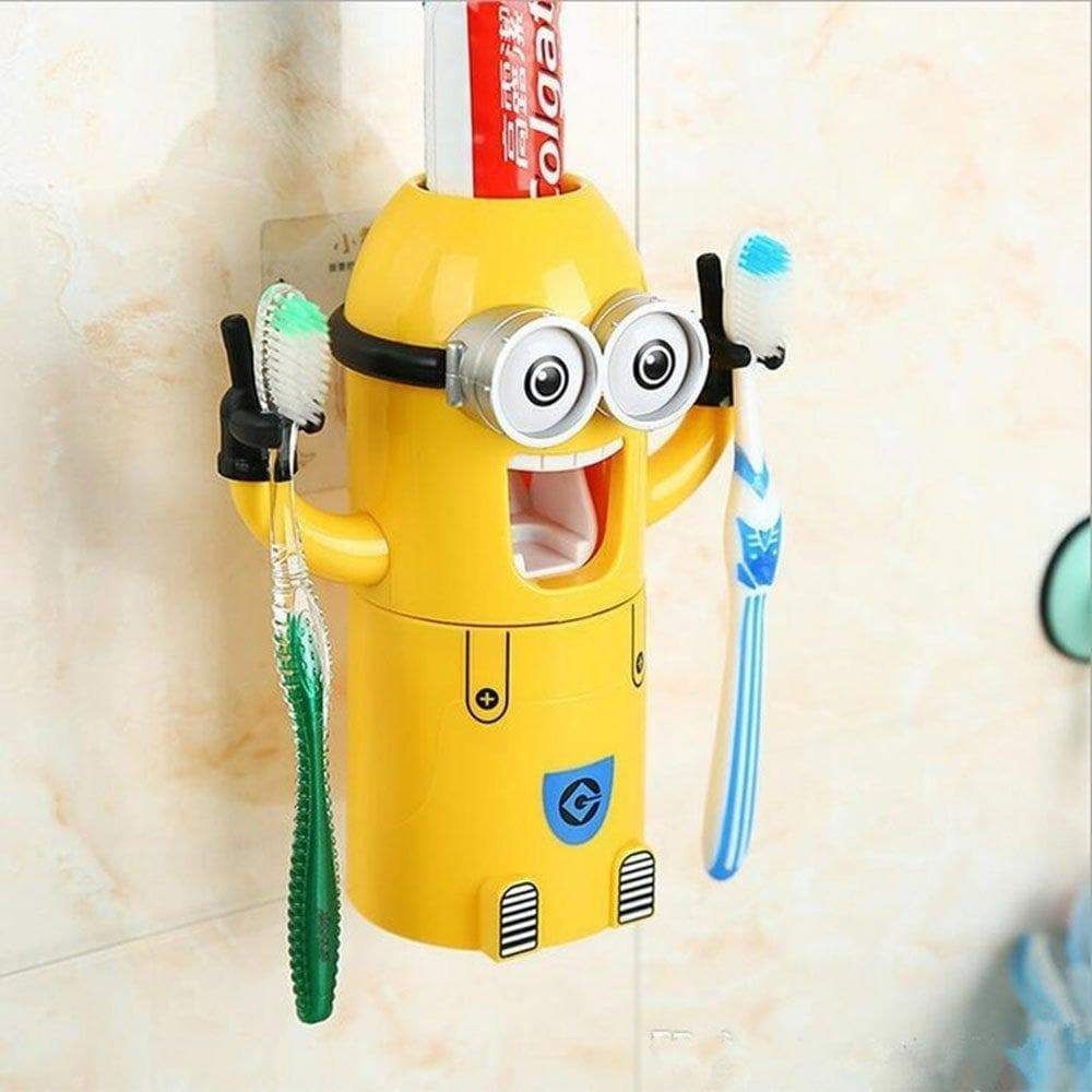 Dozator pasta de dinti cu suport pentru 2 periute, model Minions