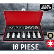 Trusa chei tubulare torx si capete biti torx, 16 piese