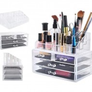 Organizator cosmetice din acril, 4 sertare, 16 compartimente