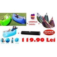 Nou! Sezlong gonflabil xxl + Hamac Columbian + Boxa Sound Bar Bluetooth + CADOU umbrela, TOTUL la doar 119.90 lei!