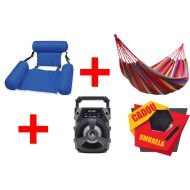 PROMOTIE IMBATABILA! Fotoliu gonflabil + Hamac + Boxa Portabila + Umbrela Cadou, TOTUL LA DOAR 124.90 LEI!