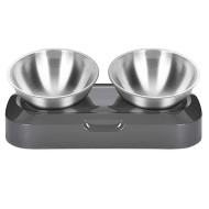Set 2 boluri cu suport pentru animale, Inox/Polipropilena, Inclinare 15°, Gri